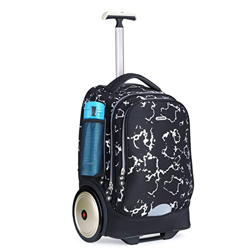 UNIKER Trolley Rucksack mit Rollen bis 14 Zoll, Koffer und Aktentasche mit Rollen, Büchertasche mit Rollen für Oberschüler, Trolley-Schultasche, Schwarzer Roller-Rucksack von UNIKER