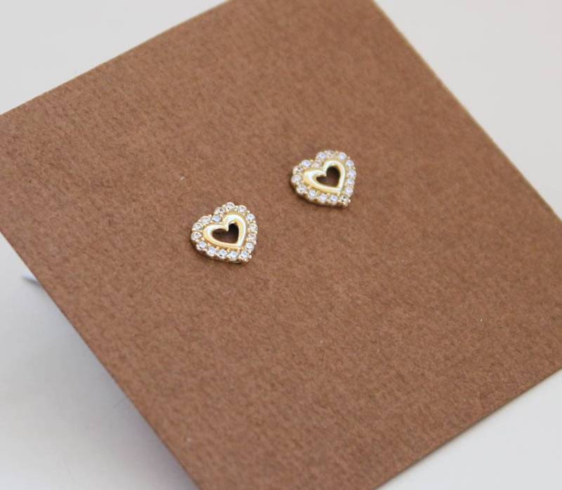 14K Solid Gelb Gold Cubic Zirconia Herz Baby Mädchen Kinder Screwback Ohrringe von UNIKearrings