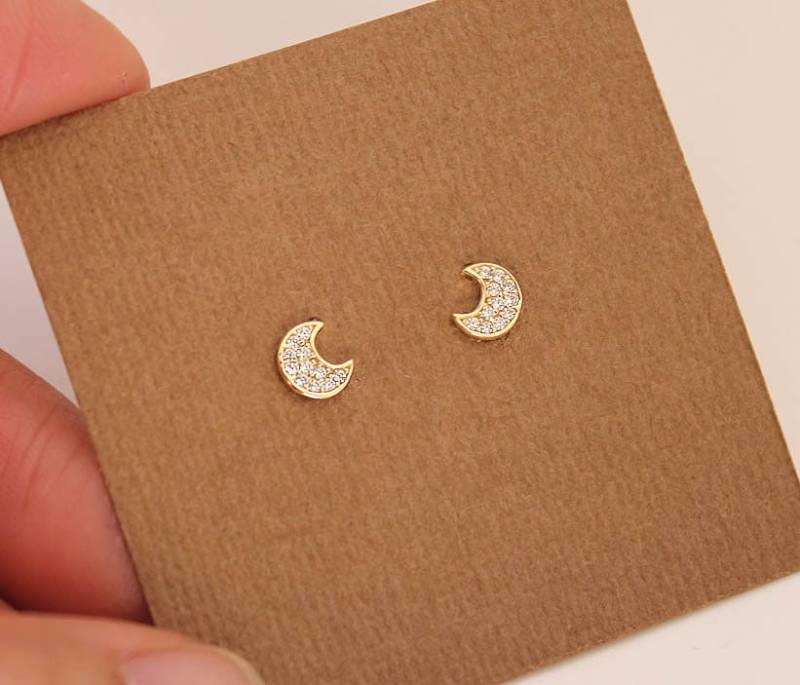 14K Solid Gelb Gold Cubic Zirconia Mond Baby Mädchen Kinder Screwback Ohrringe von UNIKearrings