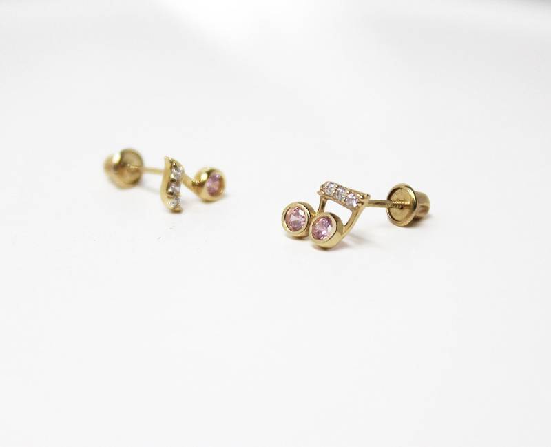 14K Solid Gelb Gold Zirkonia Note Baby Mädchen Kinder Screwback Ohrringe von UNIKearrings