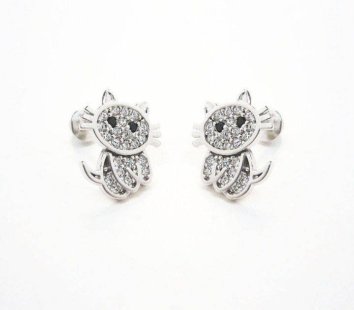 925 Sterling Silber Cubic Cat Baby Mädchen Kinder Schraub Ohrringe von UNIKearrings
