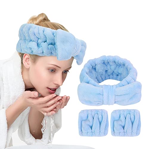 UNIMEIX 3 Pack Spa Headband and Wrist Washband Face Wash Set,Reusable Soft Makeup Headband Fleece Skincare Headbands for Washing Face Shower (Loose Blue) von UNIMEIX