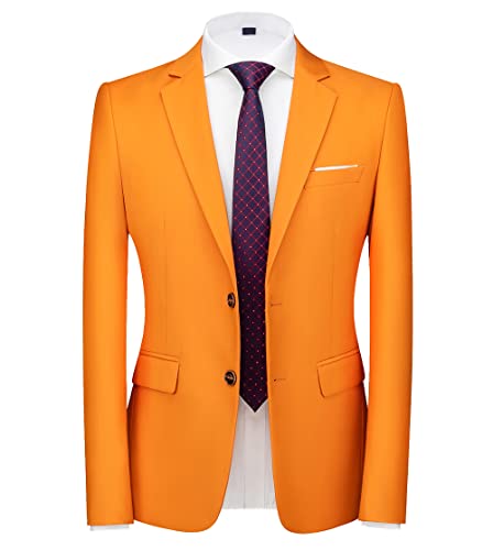 Herren Einreihige Anzugjacke mit zwei Knöpfen, moderne Hochzeitskleidung, Smoking-Blazer, Größe M, Orange von UNINUKOO