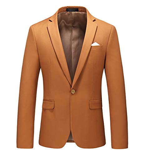 Herren Slim Fit Casual Blazer One Button gekerbt Revers Umlegekragen Anzugjacke US Größe 30 (Etikettengröße M) Braun von UNINUKOO