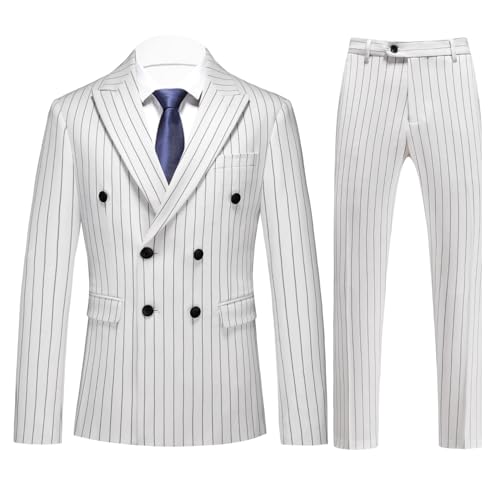 UNINUKOO 2-teiliger Herren-Anzug mit Nadelstreifen, zweireihig, Smoking, Business, Hochzeit, Abendessen, Party, Jacke, Hose, Anzug-Set, Weiss/opulenter Garten, 42 UNINUKOO 2-teiliger Herren-Anzug mit Nadelstreifen, zweireihig, Smoking, Business, Hochzeit, Abendessen, Party, Jacke, Hose, Anzug-Set, Weiss/opulenter Garten, 42 von UNINUKOO