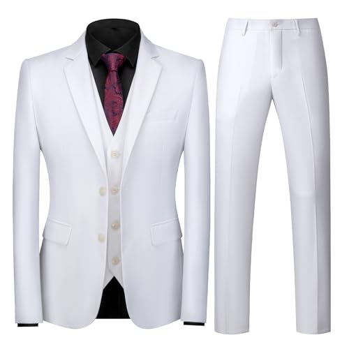 UNINUKOO Herren Anzug 3-teiliges Kleid Smoking Set 2 Butttons Dineer Formal Business Hochzeit Anzüge für Männer, Weiss/opulenter Garten, 48 von UNINUKOO