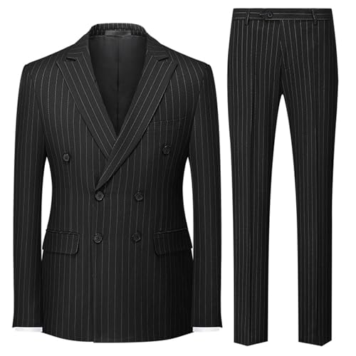 UNINUKOO Herren-Smokinganzug, 2-teilig, Nadelstreifen, zweireihig, schmale Passform, formelles Kleid, Blazer, Jacke, Hose, Schwarz, XL UNINUKOO Herren-Smokinganzug, 2-teilig, Nadelstreifen, zweireihig, schmale Passform, formelles Kleid, Blazer, Jacke, Hose, Schwarz, XL von UNINUKOO