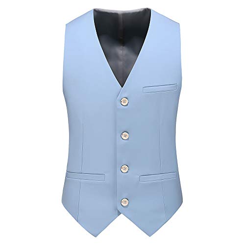 UNINUKOO Mens Slim Fit Casual Waistcoat Four Button Tuxedo Suit Vest US Size 42 (Label Size 5XL) Light Blue von UNINUKOO