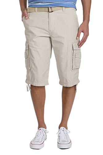 UNIONBAY Herren Cordova Messenger Cargo-Shorts mit Gürtel, Größe L und Tall - Beige - von UNIONBAY