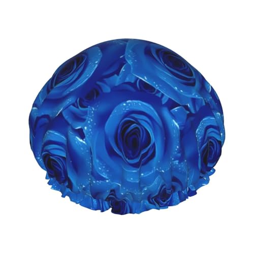 Blaue Rose Gedruckt Duschhaube Wasserdichte Frauen Bad Kappe Wiederverwendbare Doppelschicht Dusche Haar Kappe Für Kurze Und Lange Haare von UNIOND