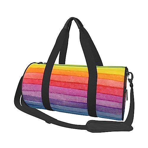 Bunte Regenbogenstreifen, bedruckt, runde Seesack, leichte Reisetasche für Herren und Damen, Schwarz , Einheitsgröße von UNIOND