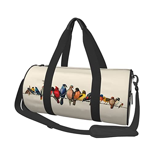 Bunte Reisetasche mit Vogelmuster, rund, leicht, für Herren und Damen, Schwarz , Einheitsgröße von UNIOND