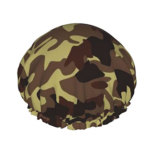 Camouflage-Muster bedruckte Duschhaube Wasserdichte Frauen Badekappe Wiederverwendbare Doppellagige Duschhaarkappe Für Kurzes Und Langes Haar von UNIOND