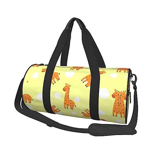 Cartoon Giraffe Printed Round Duffel Bag Lightweight Travel Sports Bag for Men Women, Black, One Size, Schwarz , Einheitsgröße von UNIOND