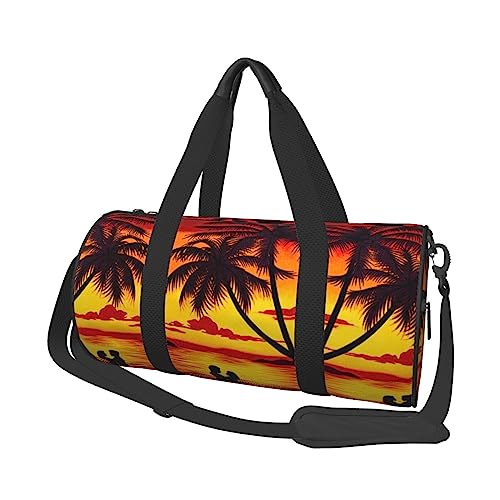 Couple on Beach Sunset bedruckte runde Seesack leichte Reisetasche für Männer und Frauen, Schwarz , Einheitsgröße von UNIOND