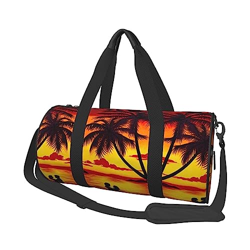 Couple on beach sunset Printed Round Duffel Bag Lightweight Travel Sports Bag for Men Women, Black, One Size, Schwarz , Einheitsgröße von UNIOND