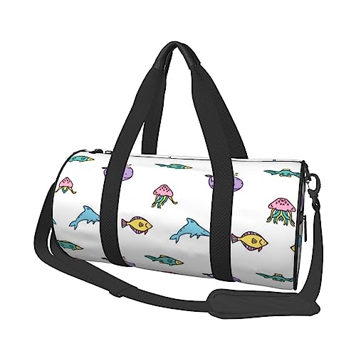 Cute Fish Printed Round Duffel Bag Lightweight Travel Sports Bag for Men Women, Black, One Size, Schwarz , Einheitsgröße von UNIOND