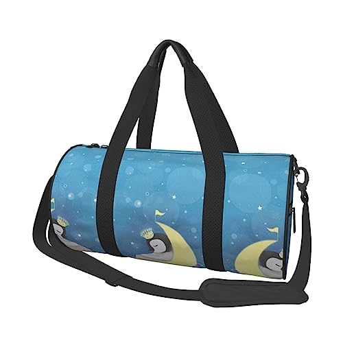 Cute Good Night Pinguin Printed Round Duffel Bag Lightweight Travel Sports Bag for Men Women, Black, One Size, Schwarz , Einheitsgröße von UNIOND