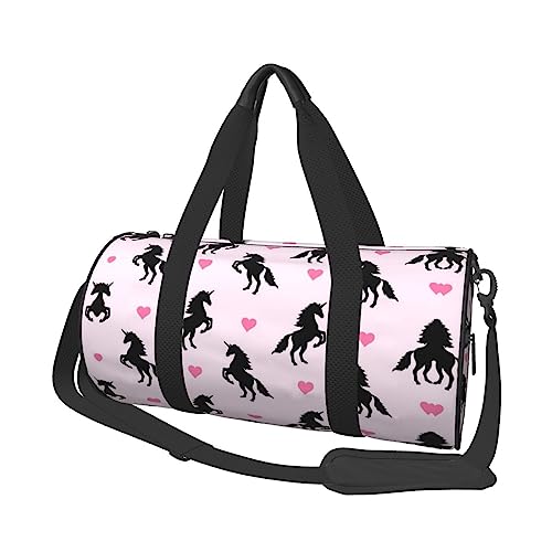 Cute Horse Printed Round Duffel Bag Lightweight Travel Sports Bag for Men Women, Black, One Size, Schwarz , Einheitsgröße von UNIOND