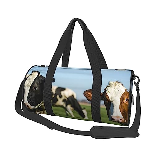 Dairy Cattle Printed Round Duffel Bag Lightweight Travel Sports Bag for Men Women, Black, One Size, Schwarz , Einheitsgröße von UNIOND