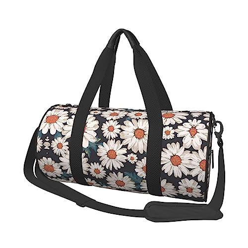 Daisy Printed Round Duffel Bag Lightweight Travel Sports Bag for Men Women, Black, One Size, Schwarz , Einheitsgröße von UNIOND