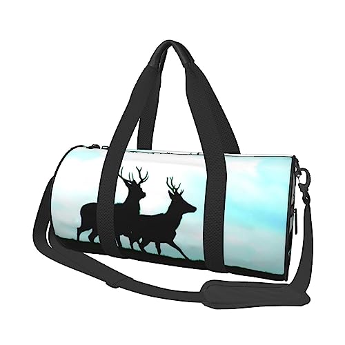 Deer Printed Round Duffel Bag Lightweight Travel Sports Bag for Men Women, Black, One Size, Schwarz , Einheitsgröße von UNIOND