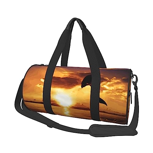 Dolphin at dusk Printed Round Duffel Bag Lightweight Travel Sports Bag for Men Women, Black, One Size, Schwarz , Einheitsgröße von UNIOND