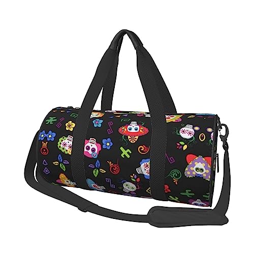 Flower Cactus Sugar Skull Printed Round Duffel Bag Lightweight Travel Sports Bag for Men Women, Black, One Size, Schwarz , Einheitsgröße von UNIOND