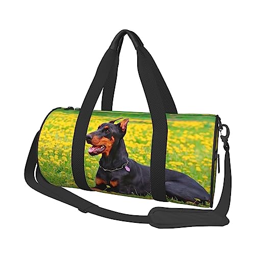 Funny Dog Printed Round Duffel Bag Lightweight Travel Sports Bag for Men Women, Black, One Size, Schwarz , Einheitsgröße von UNIOND