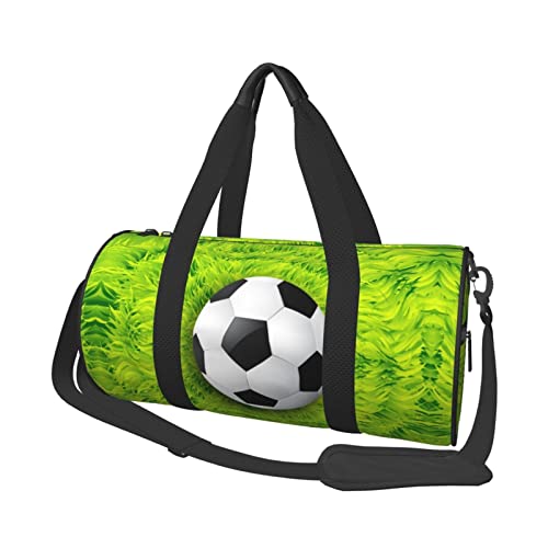 Fußball auf Gras, bedruckt, runde Seesack, leichte Reisetasche für Herren und Damen, Schwarz , Einheitsgröße von UNIOND