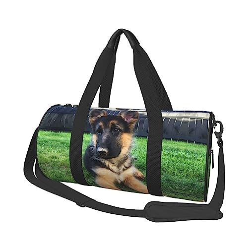 German Shepherd Puppy Printed Round Duffel Bag Lightweight Travel Sports Bag for Men Women, Black, One Size, Schwarz , Einheitsgröße von UNIOND