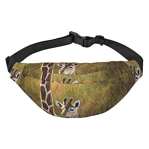 Giraffe Mama und Baby bedruckte Bauchtasche Verstellbarer Riemen Gürteltasche Lässige Hüfttasche für Sport Reisen Party, Schwarz, Einheitsgröße, Schwarz , Einheitsgröße von UNIOND