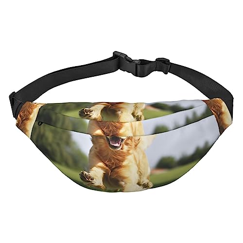 Golden Retriever Running Printed Fanny Pack Adjustable Strap Belt Bag Casual Waist Bag for Sports Travel Party, Black, One Size, Schwarz , Einheitsgröße von UNIOND