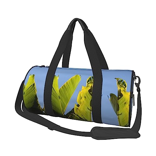 Green Leaves Printed Round Duffel Bag Lightweight Travel Sports Bag for Men Women, Black, One Size, Schwarz , Einheitsgröße von UNIOND