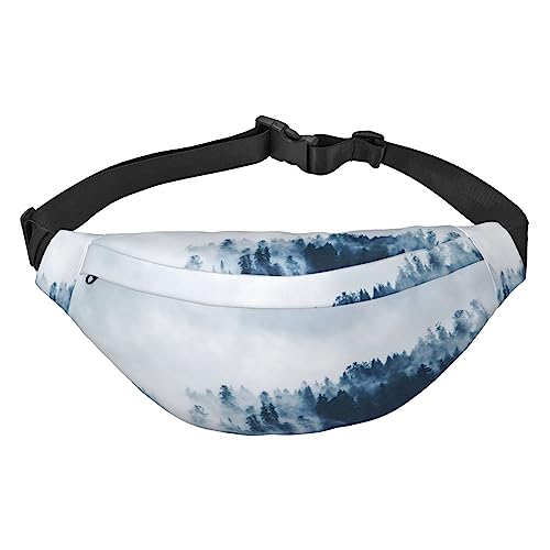 Green Pine trees covered in fog Printed Fanny Pack Adjustable Strap Belt Bag Casual Waist Bag for Sports Travel Party, Black, One Size, Schwarz , Einheitsgröße von UNIOND