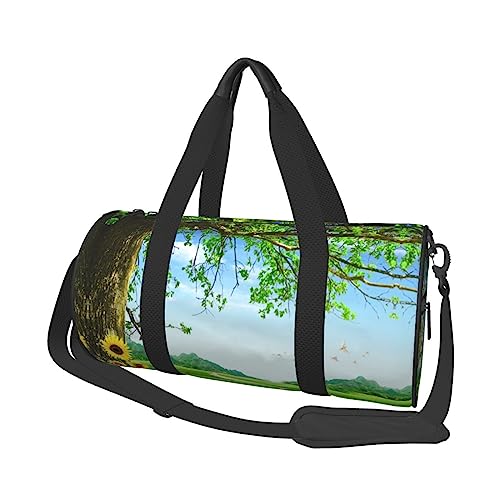 Green Plants Trees Grass Printed Round Duffel Bag Lightweight Travel Sports Bag for Men Women, Black, One Size, Schwarz , Einheitsgröße von UNIOND