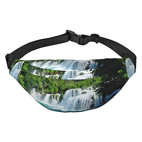 Green Trees Mountain River Printed Fanny Pack Adjustable Strap Belt Bag Casual Waist Bag for Sports Travel Party, Black, One Size, Schwarz , Einheitsgröße von UNIOND