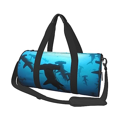 Hammerhead Sharks Printed Round Duffel Bag Lightweight Travel Sports Bag for Men Women, Black, One Size, Schwarz , Einheitsgröße von UNIOND