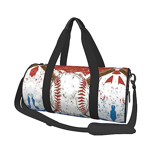 Handgezeichnete Baseballschläger, bedruckt, rund, Reisetasche, leicht, für Herren und Damen, Schwarz , Einheitsgröße von UNIOND
