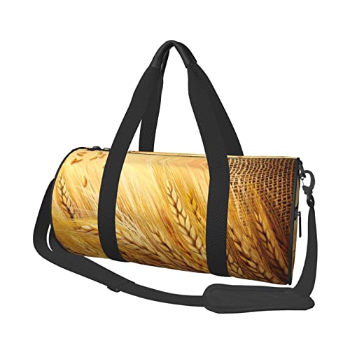 Harvest Golden Wheat Field Printed Round Duffel Bag Lightweight Travel Sports Bag for Men Women, Black, One Size, Schwarz , Einheitsgröße von UNIOND