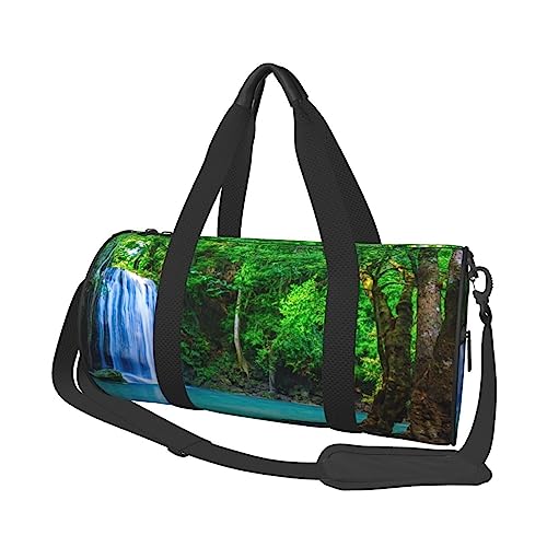 Jungle Tropic Plants Trees Printed Round Duffel Bag Lightweight Travel Sports Bag for Men Women, Black, One Size, Schwarz , Einheitsgröße von UNIOND