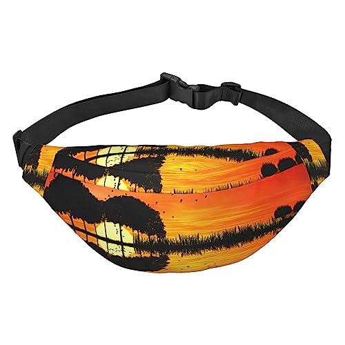 Lake Guitar Reflection Printed Fanny Pack Adjustable Strap Belt Bag Casual Waist Bag for Sports Travel Party, Black, One Size, Schwarz , Einheitsgröße von UNIOND