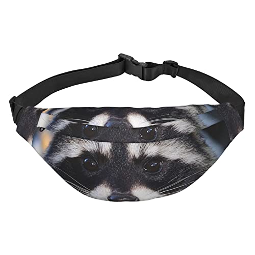 Little Raccoon Face Printed Fanny Pack Adjustable Strap Belt Bag Casual Waist Bag for Sports Travel Party, Black, One Size, Schwarz , Einheitsgröße von UNIOND