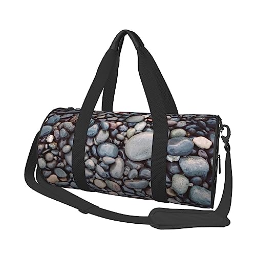 Little Stone bedruckte runde Seesack leichte Reisetasche für Damen und Herren, Schwarz , Einheitsgröße von UNIOND