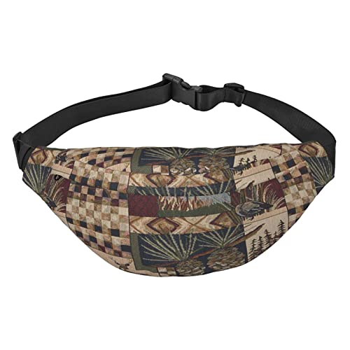 Lodge Bear Deer Printed Fanny Pack Adjustable Strap Belt Bag Casual Waist Bag for Sports Travel Party, Black, One Size, Schwarz , Einheitsgröße von UNIOND