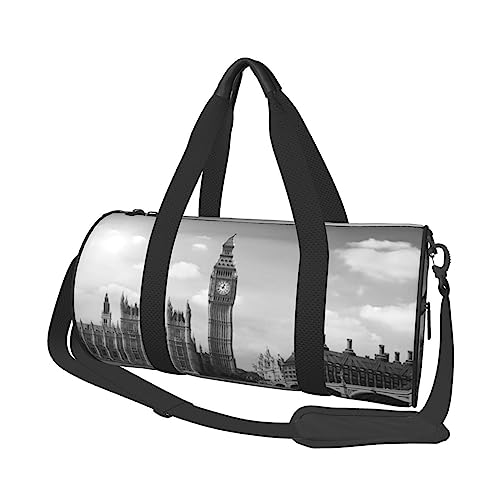 London bedruckte runde Seesack, leichte Reise-Sporttasche für Herren und Damen, Schwarz, Einheitsgröße, Schwarz , Einheitsgröße von UNIOND
