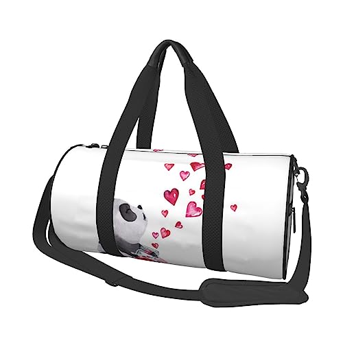 Niedliche Panda Herzen bedruckte runde Seesack leichte Reise-Sporttasche für Männer Frauen, Schwarz, Einheitsgröße, Schwarz , Einheitsgröße von UNIOND