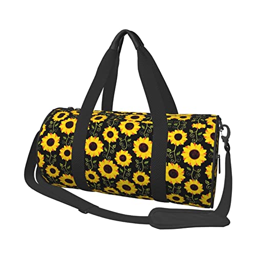 Niedliche Sonnenblume bedruckte runde Seesack leichte Reise-Sporttasche für Männer und Frauen, Schwarz, Einheitsgröße, Schwarz , Einheitsgröße von UNIOND