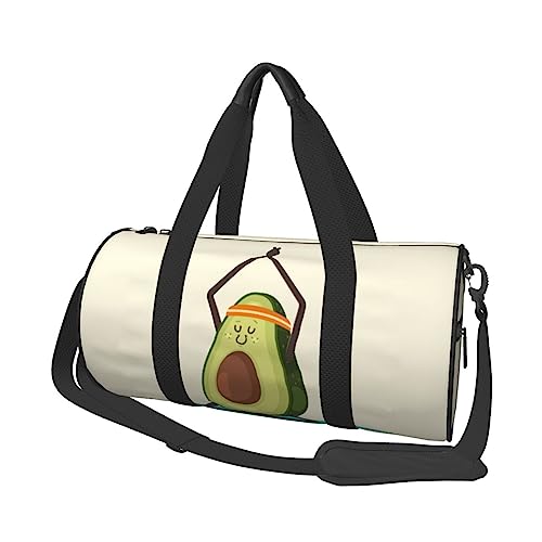 Niedliche Yoga-Avocado-bedruckte runde Reisetasche leichte Reisetasche für Männer und Frauen, Schwarz , Einheitsgröße von UNIOND