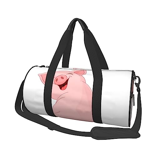 Runde Sporttasche mit niedlichem rosa Schweinchen-Motiv, leichte Reisetasche für Herren und Damen, Schwarz , Einheitsgröße von UNIOND